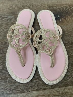 Pink and Gold Embellished Women’s Thong Sandals